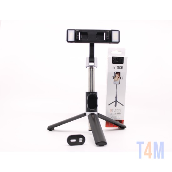 SELFIE STICK P60D-2 INALÁMBRICO CON 2 LUCES LED 7.2" NEGRO